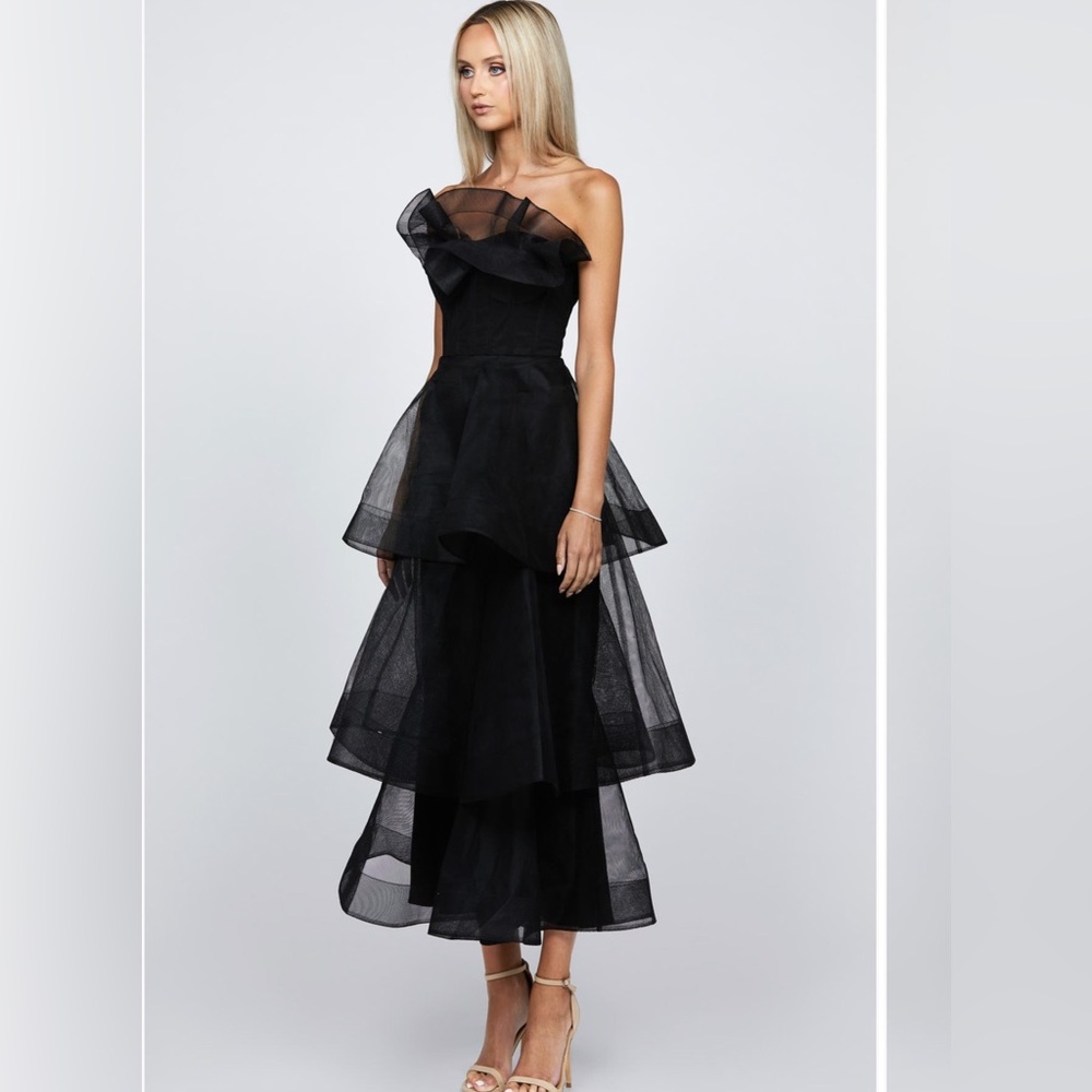 Bariano Kascade Tiered Ruffle Midi Dress Tulle size 10 - Picture 2 of 4